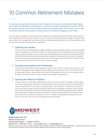 preview of 10 Common Retirement Mistakes whitepaper