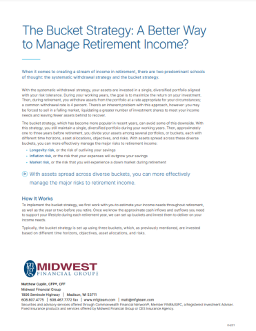 preview of "The Bucket Strategy: A Better Way to Manage Retirement Income?" whitepaper